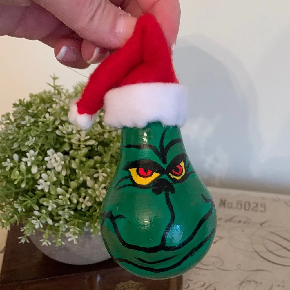 Festive Grinch Ornament with Red Santa Hat 💖